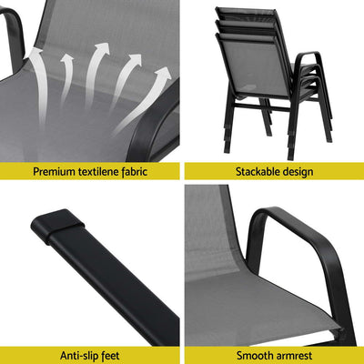 Gardeon 2PC Outdoor Dining Chairs Stackable Lounge Chair Patio Furniture Black