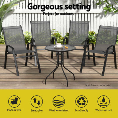 Gardeon 4PC Outdoor Dining Chairs Stackable Lounge Chair Patio Furniture Black