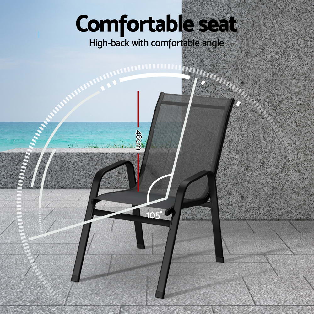Gardeon 4PC Outdoor Dining Chairs Stackable Lounge Chair Patio Furniture Black