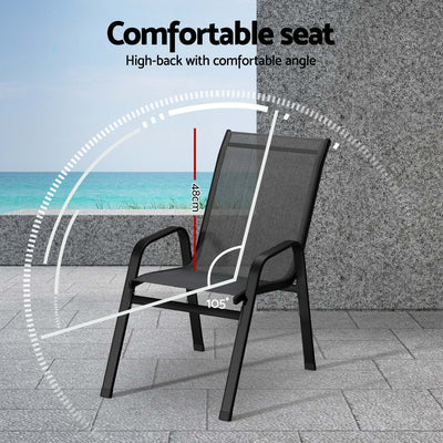 Gardeon 4PC Outdoor Dining Chairs Stackable Lounge Chair Patio Furniture Black