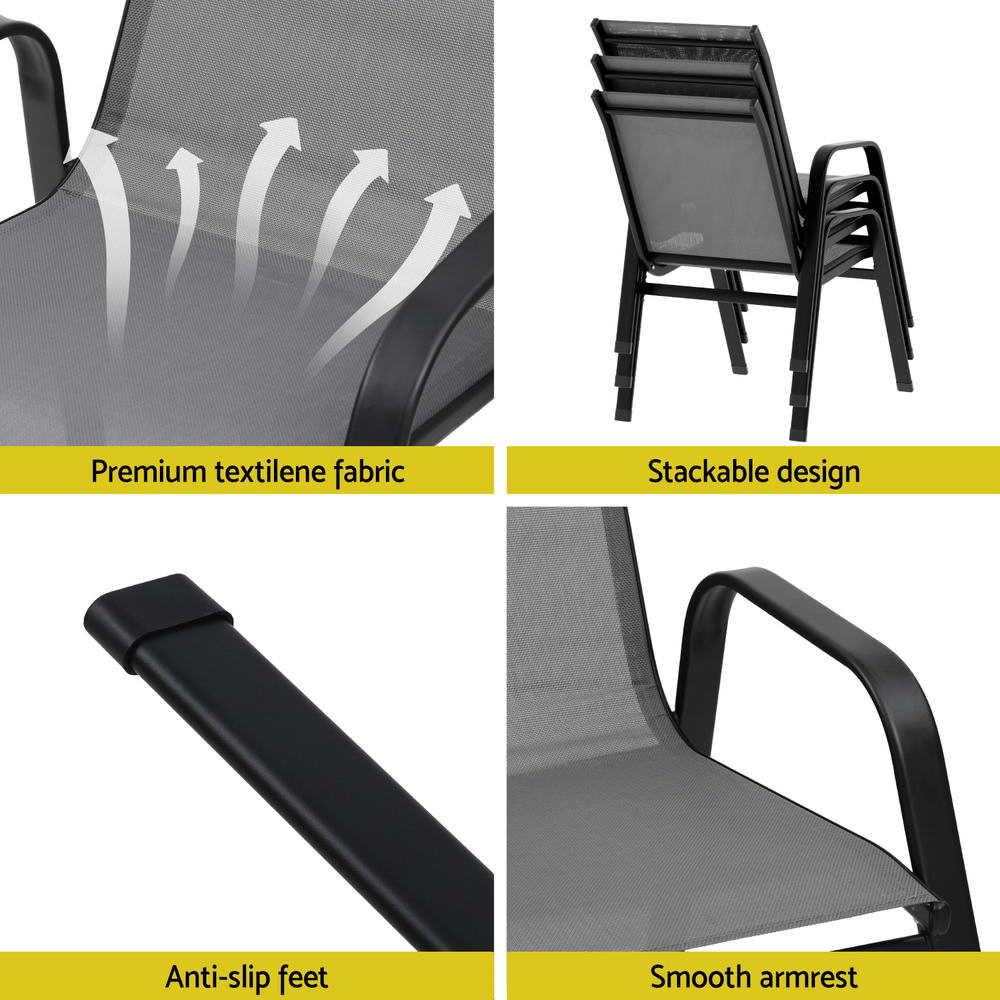Gardeon 4PC Outdoor Dining Chairs Stackable Lounge Chair Patio Furniture Black
