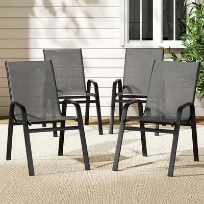 Gardeon 4PC Outdoor Dining Chairs Stackable Lounge Chair Patio Furniture Black