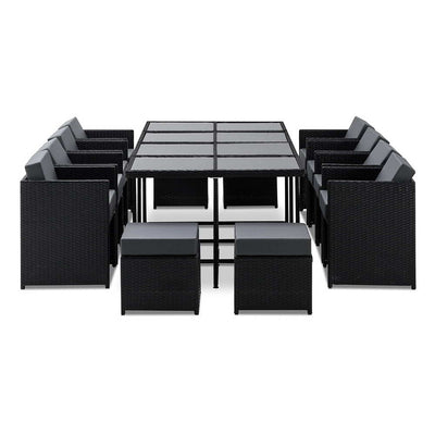 Gardeon Outdoor Dining Set 13 Piece Wicker Table Chairs Setting Black