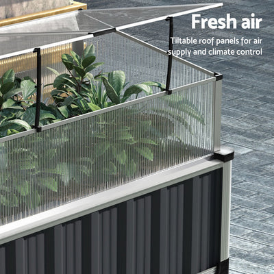 Green Fingers Raised Garden Bed x2 80x49x74cm Greenhouse Planter Box Galvanised Herb