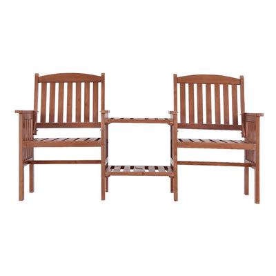 Gardeon Outdoor Garden Bench Loveseat Wooden Table Chairs Patio Furniture Brown
