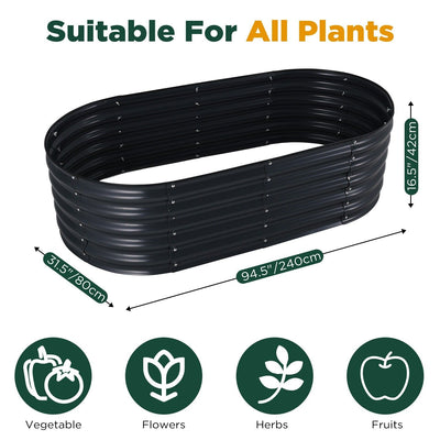 Oval Raised Garden Bed Galvanised Steel 240x80x42cm Planter
