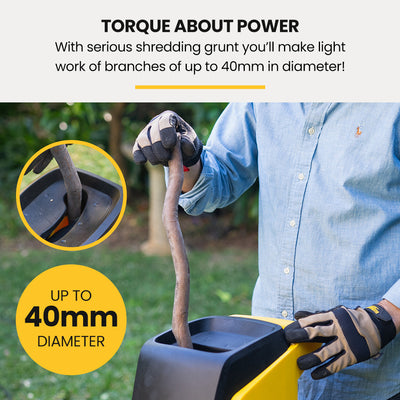 MICHIGAN 2400W Electric Garden Mulcher Shredder, Portable Wood Chipper, Push Stick, 40L Collection Bag