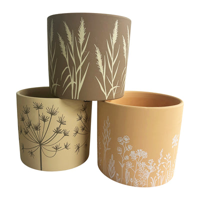 Set 3 Asst Flowergrass Design Planters w Hole + Plug 17cm
