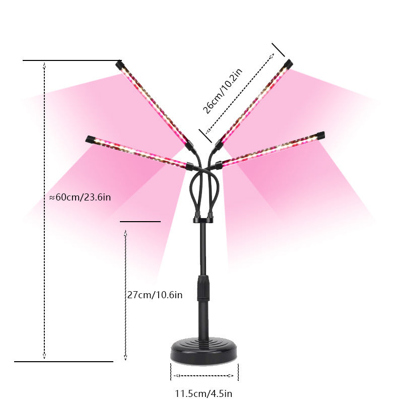 Black Adjustable 3-Head LED Grow Light - Full Spectrum Desktop Plant Lamp with Telescopic Stand, USB Powered for Indoor Seedlings & Flowers