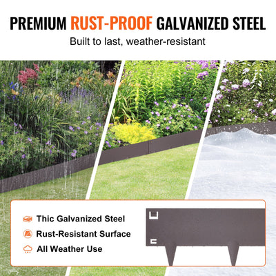 VEVOR Steel Landscape Edging, 5-pack Steel Garden Edging Borders, 39" L x 5" H Strips, Hammer-in Edging Border, Bendable Metal Landscape Edging for Yard, Garden, Lawn, 3.15" Spike Height, Rustic Brown