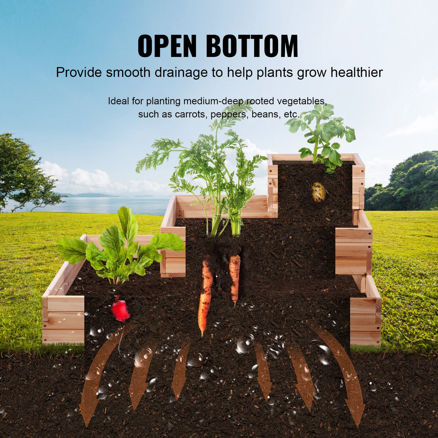 VEVOR Wooden Raised Garden Bed Planter Box 113 x 113 x 51 cm Flower Vegetable Herb
