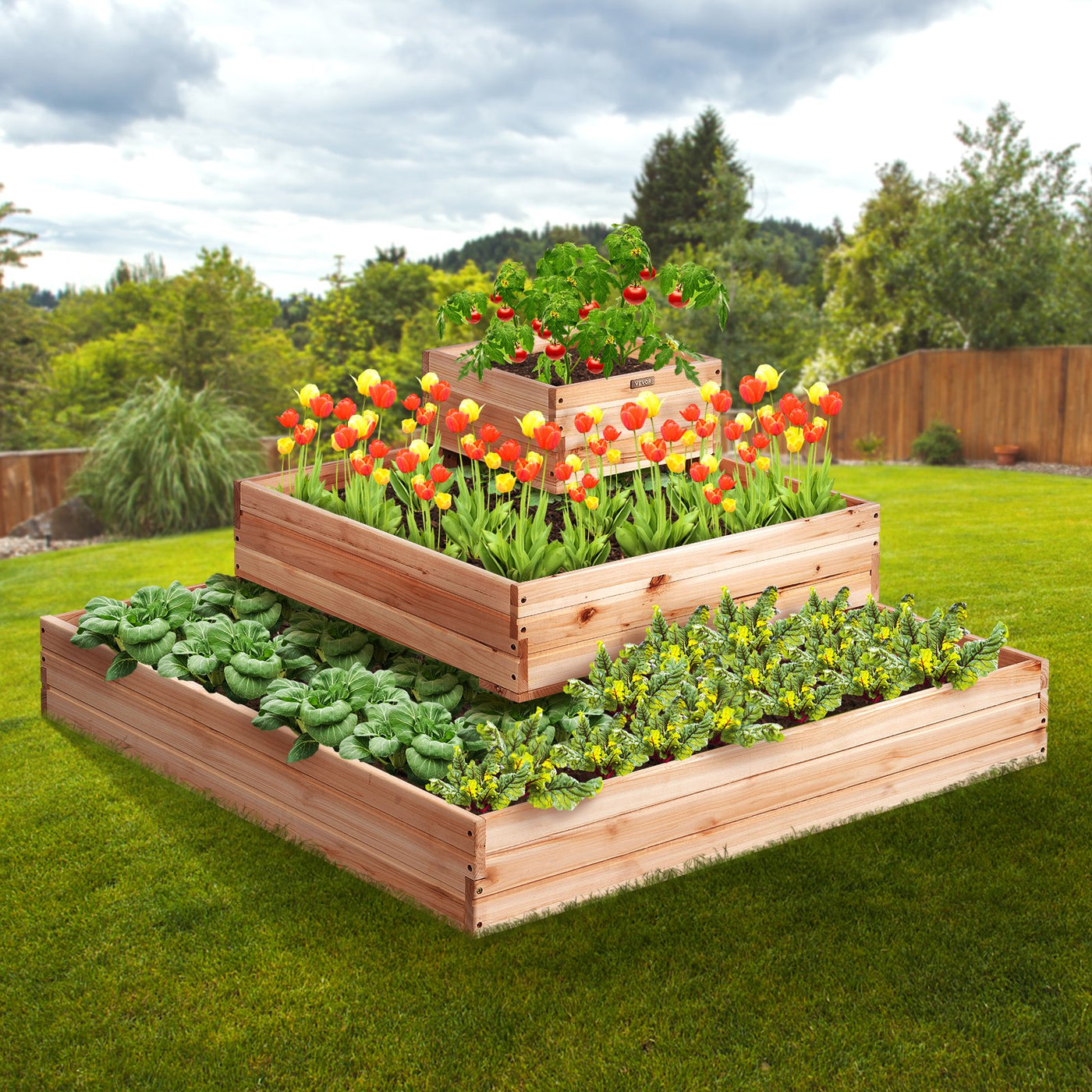 VEVOR Wooden Raised Garden Bed Planter Box 113 x 113 x 51 cm Flower Vegetable Herb