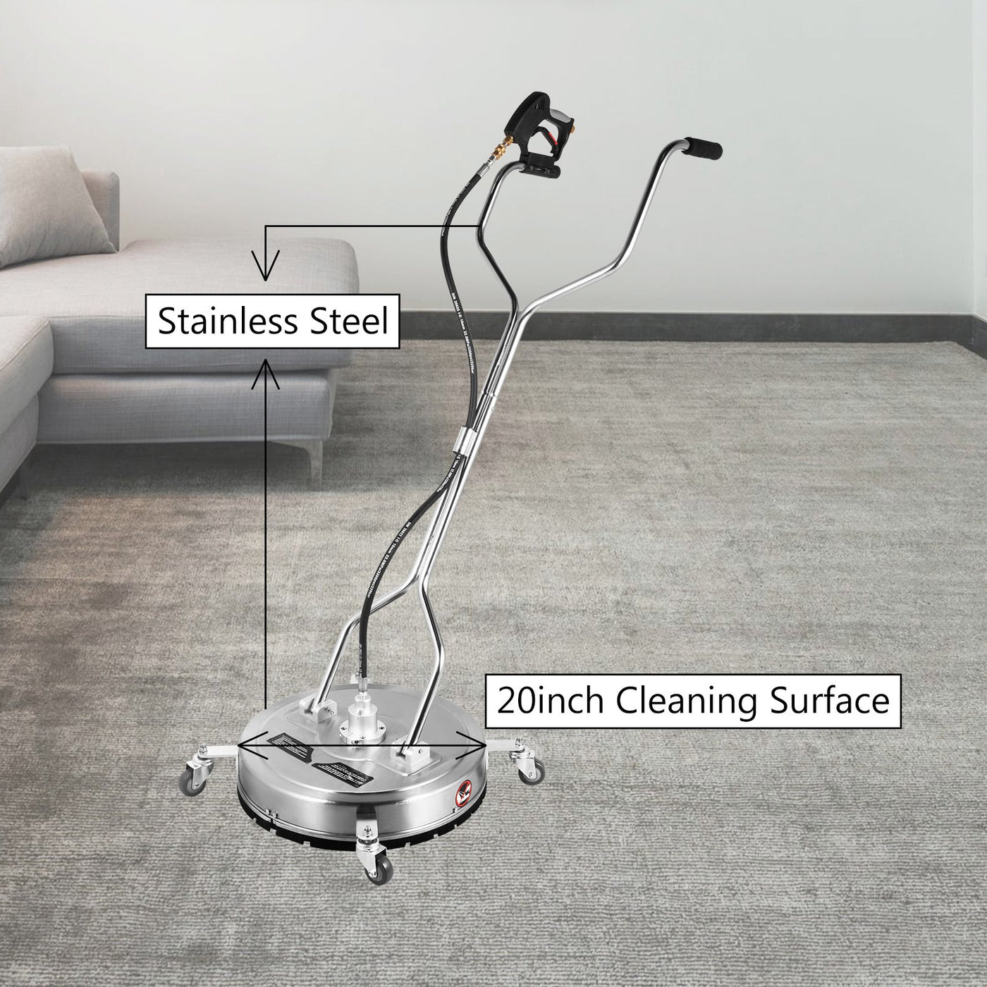VEVOR Surface Cleaner 20 inch Flat Surface Cleaner for Pressure Washer 4000psi Pressure with 3/8 Quick Connector Surface Cleaner W/ Casters 10.5GPM Stainless Steel Rotating Rod & 3 Nozzle for Patio