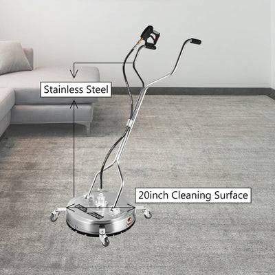 VEVOR Surface Cleaner 20 inch Flat Surface Cleaner for Pressure Washer 4000psi Pressure with 3/8 Quick Connector Surface Cleaner W/ Casters 10.5GPM Stainless Steel Rotating Rod & 3 Nozzle for Patio