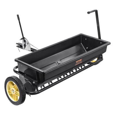 VEVOR Broadcast Spreader, 100 LB Tow Behind Poly Drop Spreader with 10" Wheels, Steel Spike Aerator, Fertilizer Spreader, Garden Seeder, and Salt Spreader, for Residential, Farm, Tough Terrain, Black