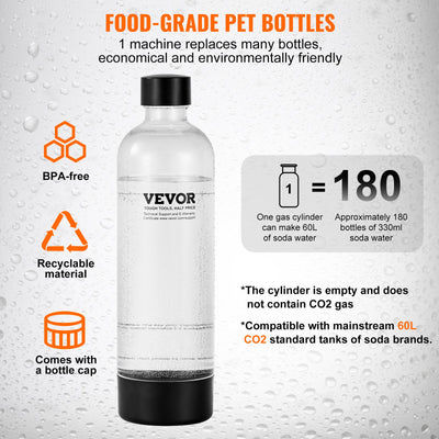 VEVOR Sparkling Water Maker, Soda Maker Machine for Home Carbonating, Seltzer Water Starter Kit with BPA-free 1L PET Bottle, CO2 Cylinder, Compatible with Mainstream Screw-in 60L CO2 Cylinder