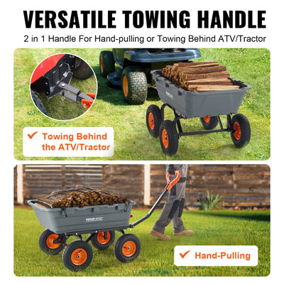 VEVOR Dump Cart, Poly Garden Dump Cart with Easy to Assemble Steel Frame, Dump Wagon with 2-in-1 Convertible Handle, Utility Wheelbarrow  544kg/ 1200lbs Capacity, 33cm/ 13 inch Tires