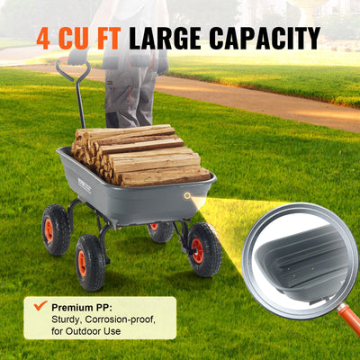 VEVOR Dump Cart, Poly Garden Dump Cart with Easy to Assemble Steel Frame, Dump Wagon with 2-in-1 Convertible Handle, Utility Wheelbarrow 272kg/ 600lbs Capacity, 25.5cm/ 10 inch Tires