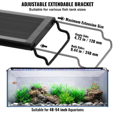 VEVOR Aquarium Light, 48W Full Spectrum Fish Tank Light with 24/7 Natural Mode, Adjustable Timer & 5-Level Brightness, with Aluminum Alloy Shell Extendable Brackets for 48"-54" Freshwater Planted Tank