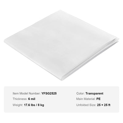 VEVOR Greenhouse Plastic Sheeting 7.6 x 7.6 m, 6 Mil Thickness Clear Greenhouse Film, Polyethylene Film 4 Year UV Resistant, for Gardening, Farming, Agriculture, Garden
