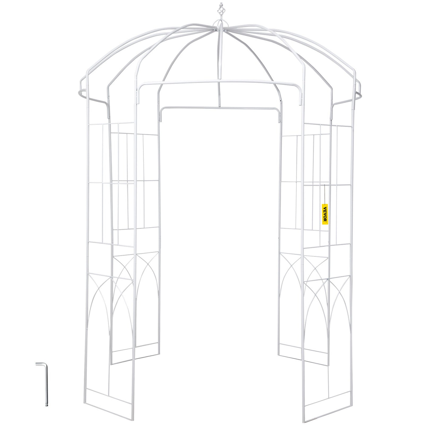 VEVOR Birdcage Shape Garden Arbor, 9\' High x 6.6\' Wide, Heavy Duty Wrought Iron Arbor, Wedding Arch Trellis for Climbing Vines in Outdoor Garden, Lawn, Backyard, Patio, White
