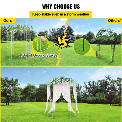 VEVOR Birdcage Shape Garden Arbor, 9\' High x 6.6\' Wide, Heavy Duty Wrought Iron Arbor, Wedding Arch Trellis for Climbing Vines in Outdoor Garden, Lawn, Backyard, Patio, White