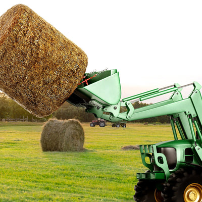 VEVOR 49" Hay Spear, Bale Spears 1360kg Loading Capacity, Skid Steer Loader Tractor Bucket Attachment with 2pcs 17.5" Stabilizer Spears and 60" Chain, Quick Attach Spike Forks
