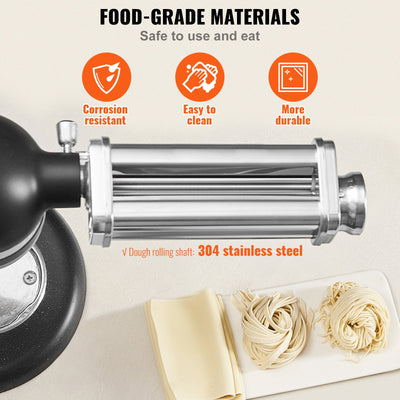 VEVOR Pasta Attachment for KitchenAid Stand Mixer, Stainless Steel Pasta Sheet Roller Attachment, Pasta Maker Machine Accessory with 8 Adjustable Thickness Knob, KitchenAid Pasta Attachment by VEVOR